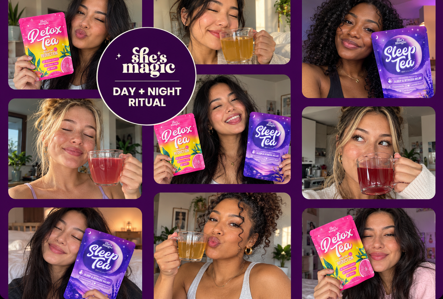 Women enjoying the She's Magic Detox Tea and Sleep Tea day and night ritual